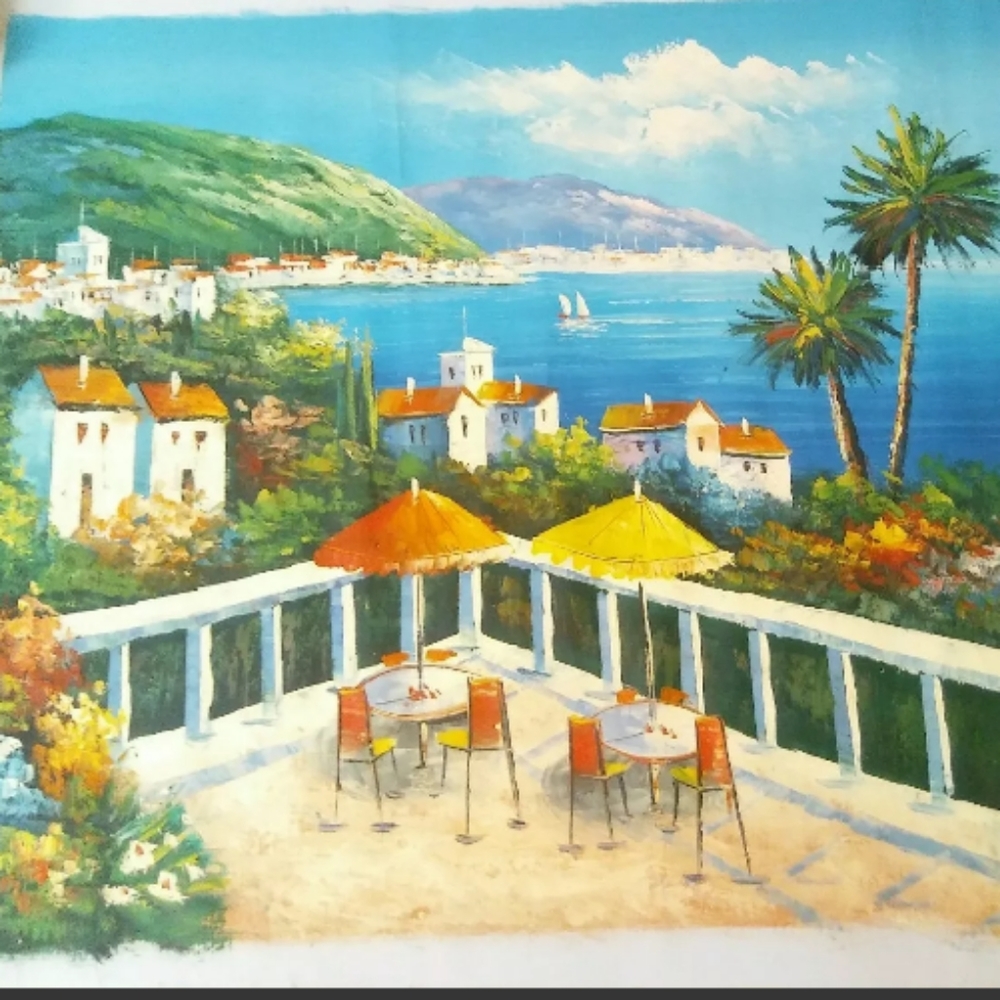 California Beach Town Patio Table Canvas Painting